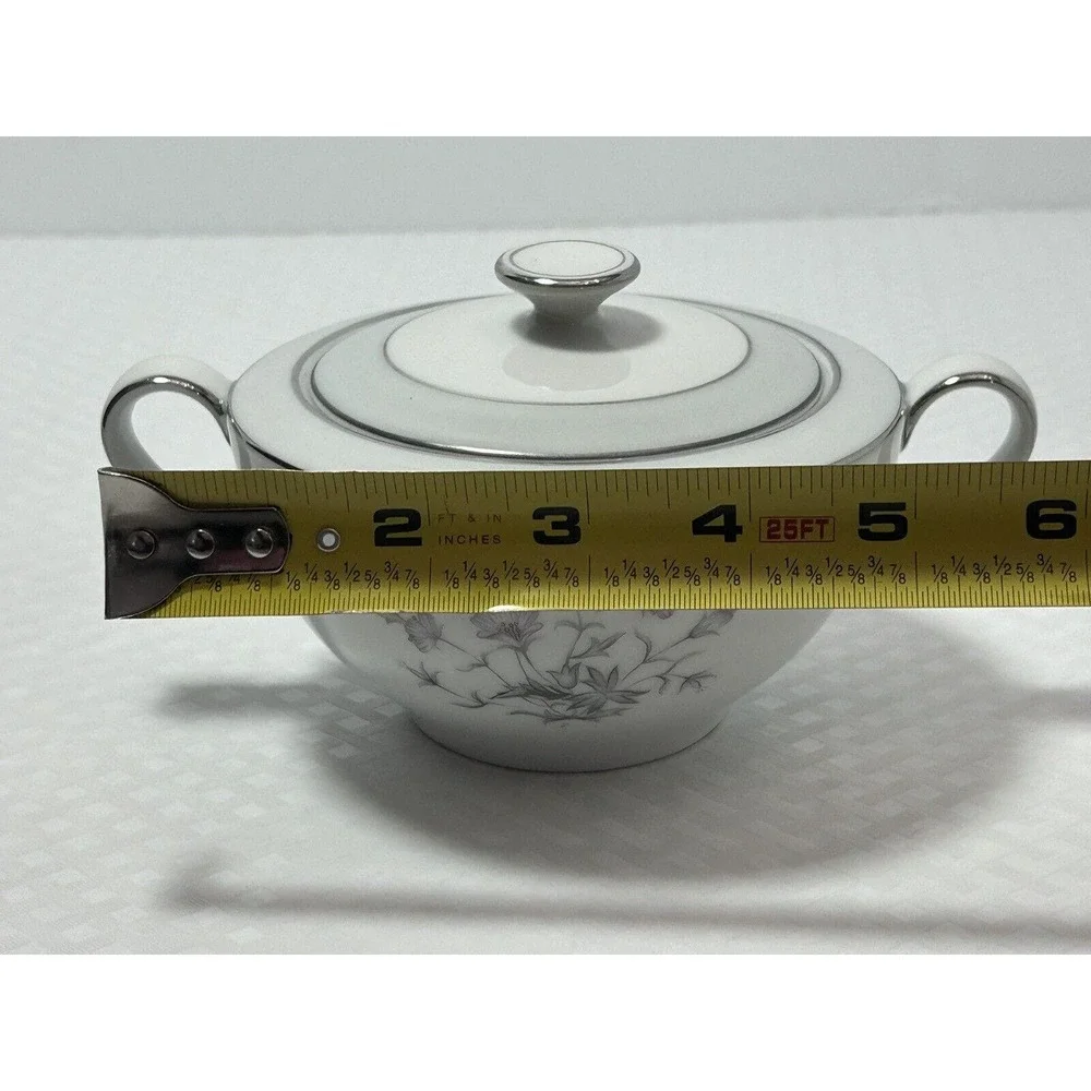 Vintage Royal M‎ By Fuji Sachet Flower Silver Rim Sugar Bowl With Lid Japan